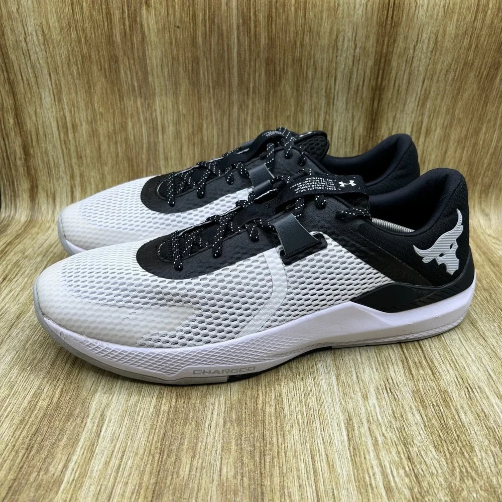 Under Armour Project Rock BSR 2 Men's Size 14.5 White Black Shoes 3025081-100‎